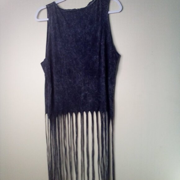 Forever 21 Shirt Juniors L Sleeveless Long Fringe Hem Black Gray - Picture 9 of 12